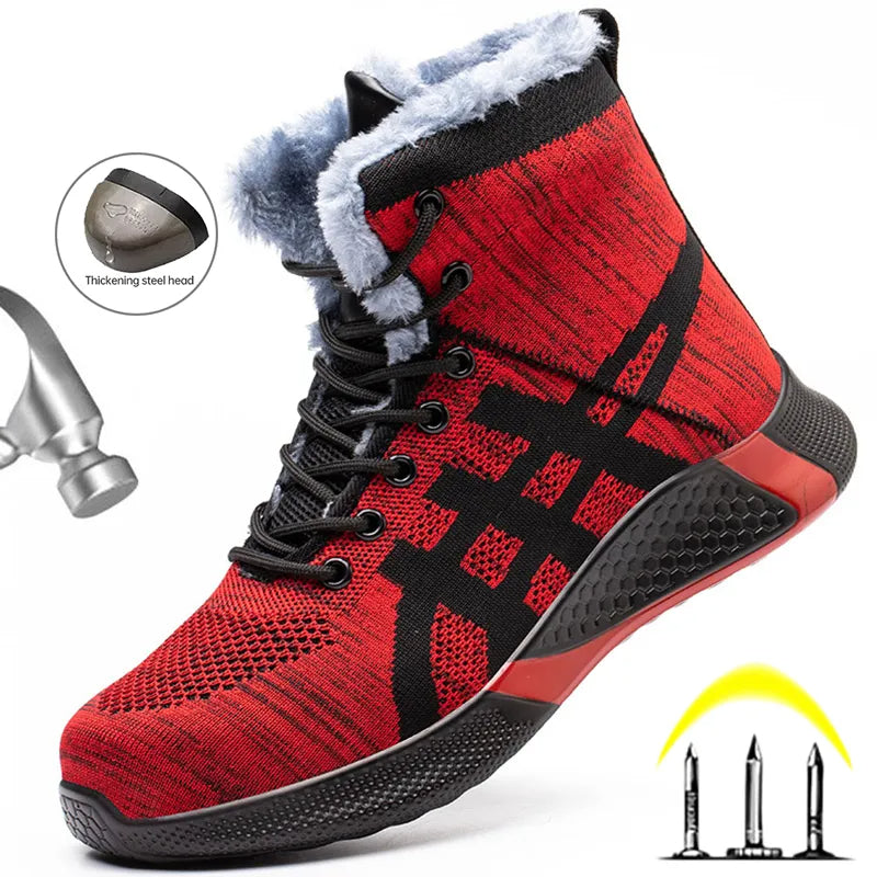 Winter Plush Boots Men's Labor Protection Safety Shoes Anti-Puncture Work Boots