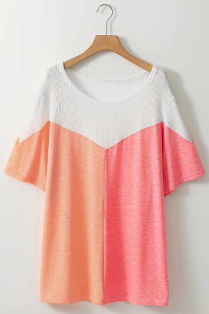 White Plus Size Colorblock Waffle Knit Tee