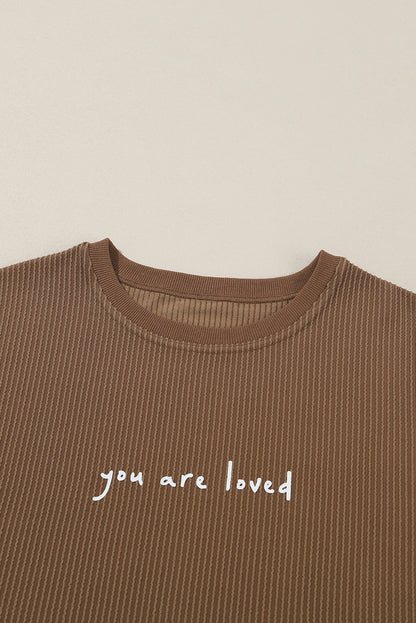 Khaki You Are Loved Print Corduroy Sweatshirt