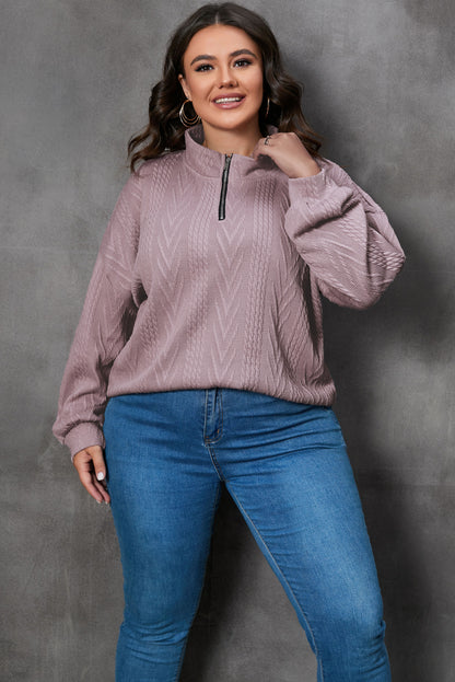 Plus Size Textured Knit Zip Neck Pullover