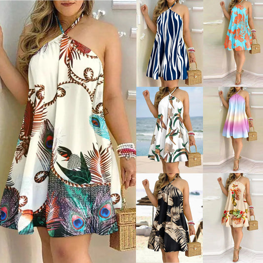 Tropical Dream: Off-Shoulder Sleeveless Printed Summer Dress