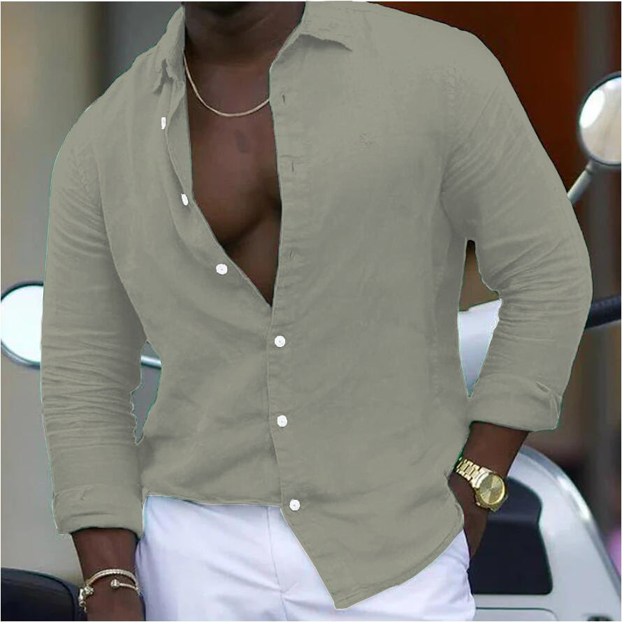 Elevate Your Casual Style: Cotton and Linen New Men's Long-Sleeved Polo Collar Shirt