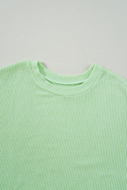 Moonlight Jade Solid Cord Ribbed Drop Shoulder Pullover Top