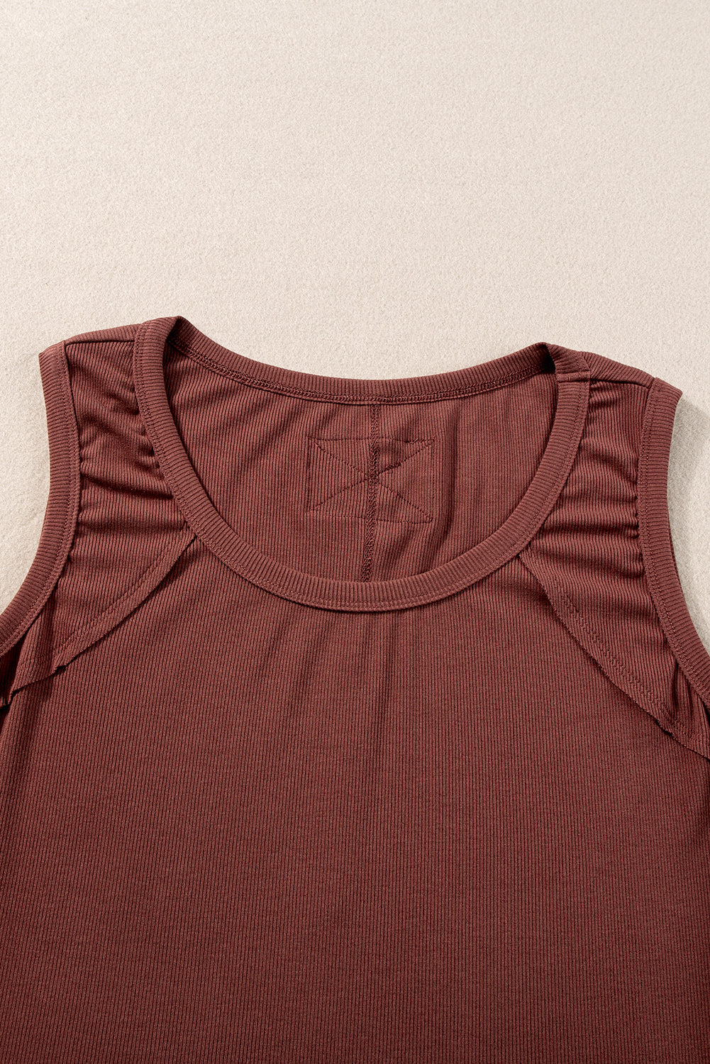 Coffee Ribbed Exposed Seam Cropped Tank Top