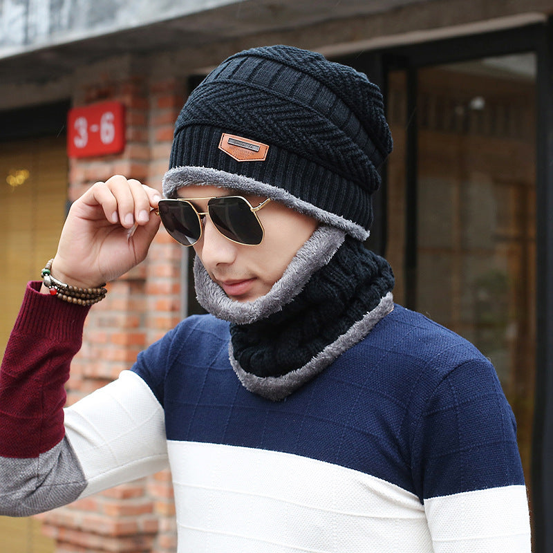 Men's Knitted Wool Hat Casual Warm Bib - Korean Style Headwear