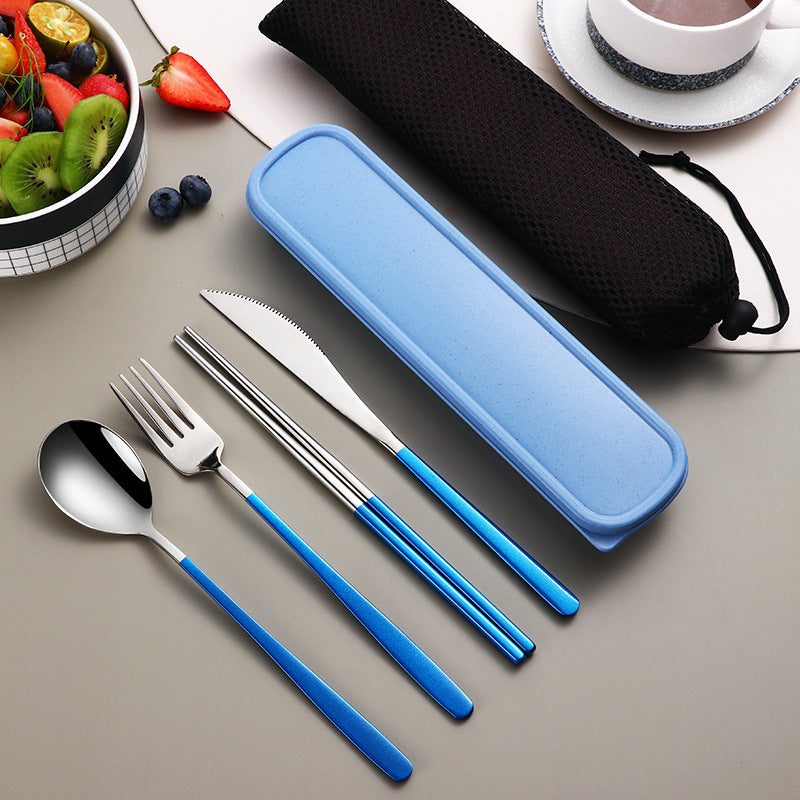 304 Dinnerware Set Flatware Kitchen Accessories Camping Travel Sets Gold Knife Fork Spoon Portable Cutlery Sets With Case