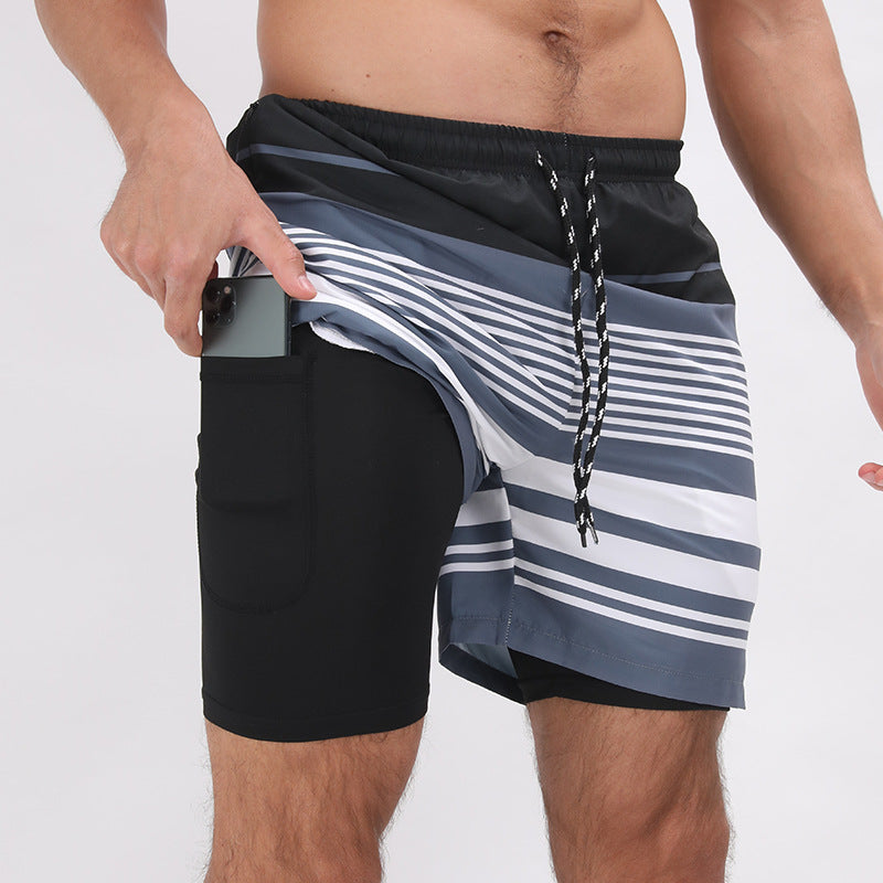 Gradient Printed Beach Shorts Double Layer Casual Sport Shorts