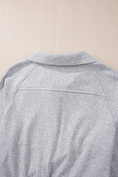 Light Grey Quarter Zip Stand Neck Kangaroo Pocket Sweatshirt