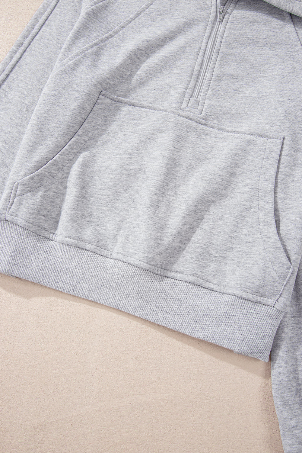 Light Grey Quarter Zip Stand Neck Kangaroo Pocket Sweatshirt