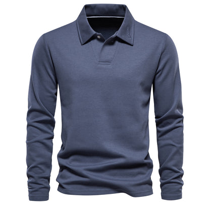 Men's Long Sleeve Polo Shirt - Casual Solid Color Top with Lapel