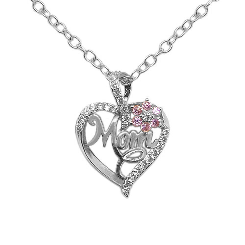 1 piece fashion mama heart shape alloy plating rhinestones women's pendant necklace