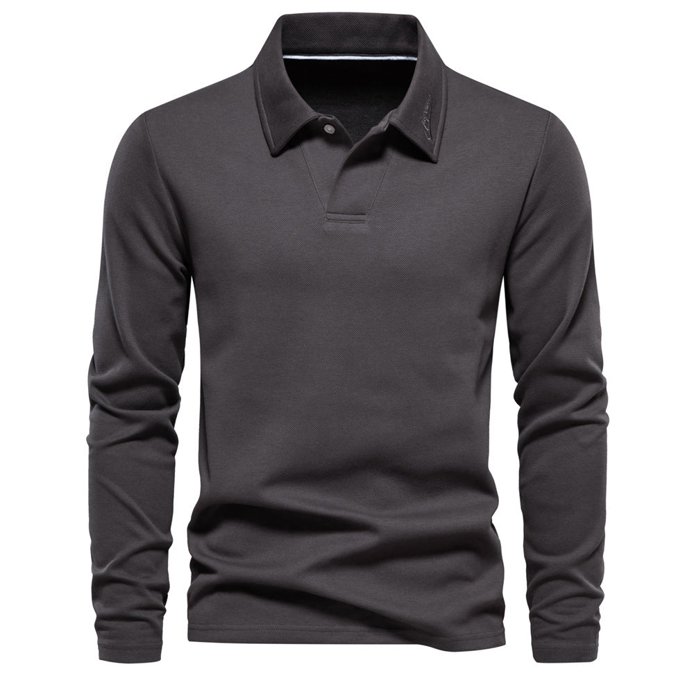 Men's Long Sleeve Polo Shirt - Casual Solid Color Top with Lapel