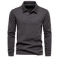 Men's Long Sleeve Polo Shirt - Casual Solid Color Top with Lapel