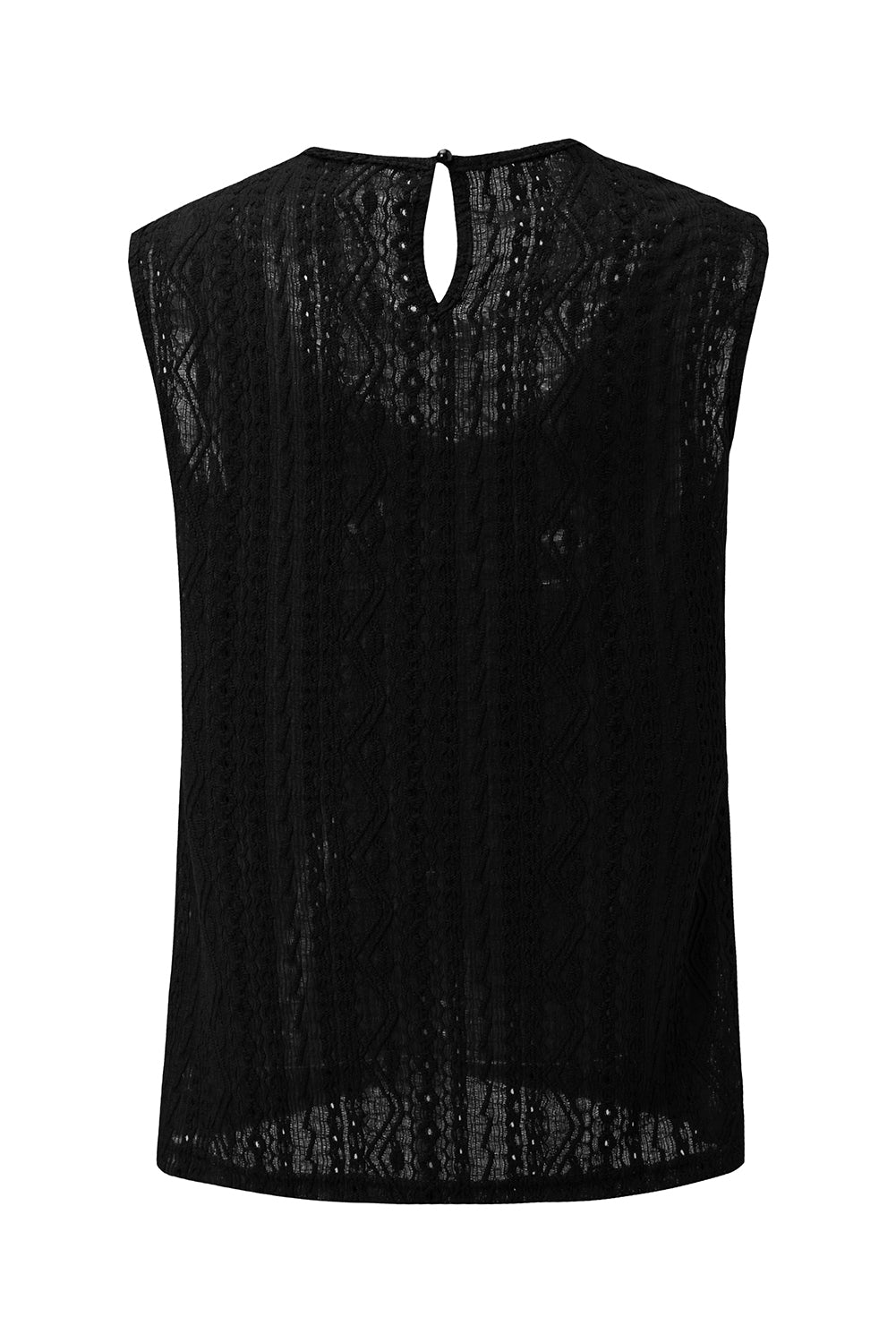 Black Guipure Lace Crochet Keyhole Back Tank Top