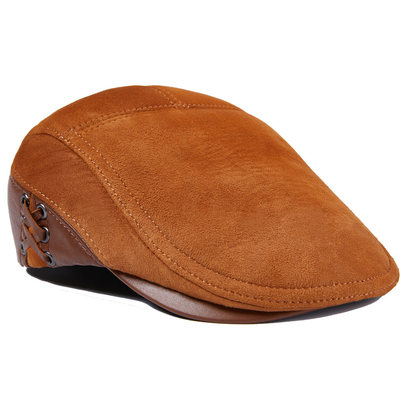 Men's Cowhide Beret Leather Hat - Classic Peak Cap Style