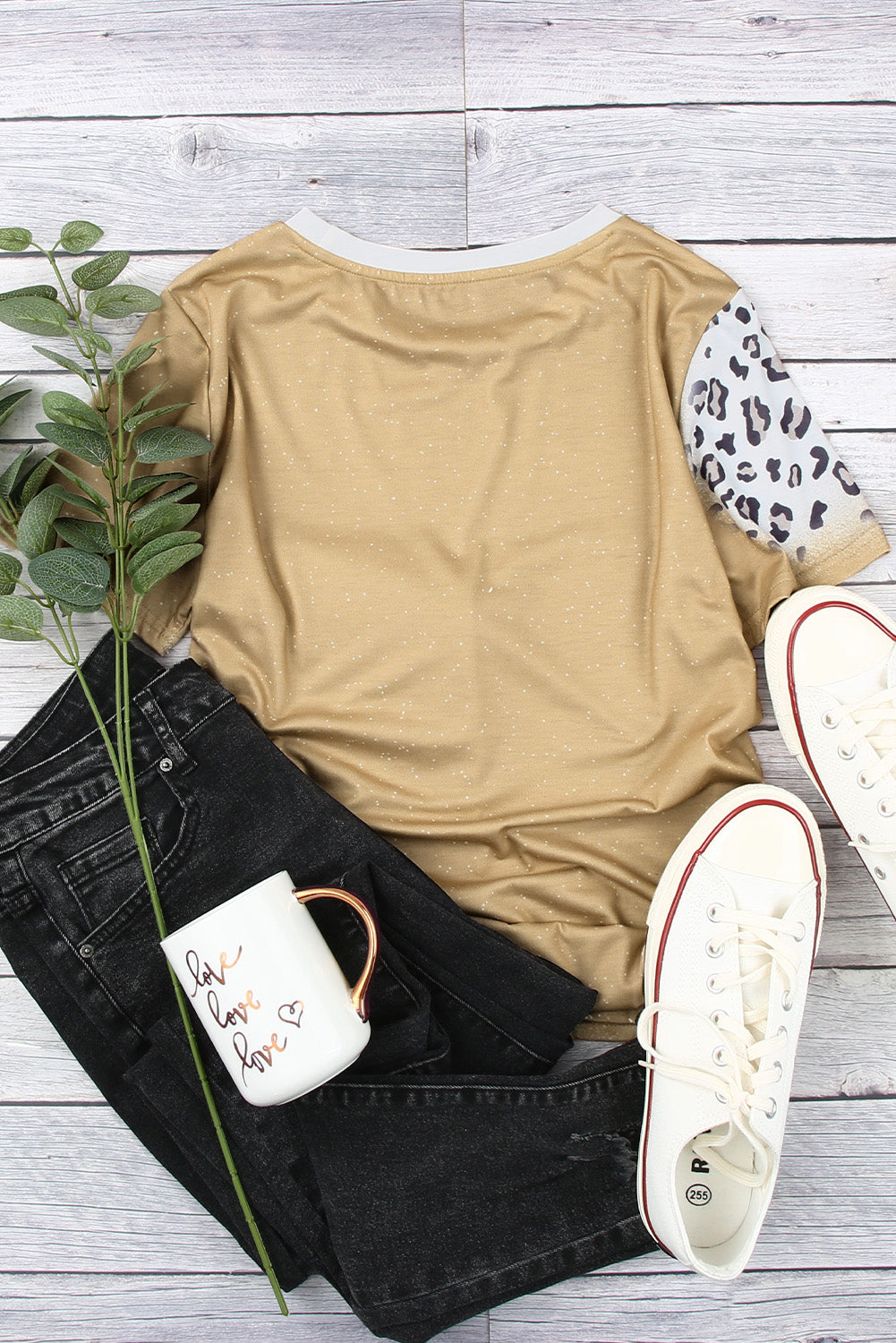 Khaki Bleached Leopard Print Crew Neck T Shirt