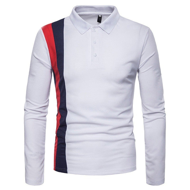 Stylish Tri-Color Stitching Lapel Men's Long Sleeve Shirt