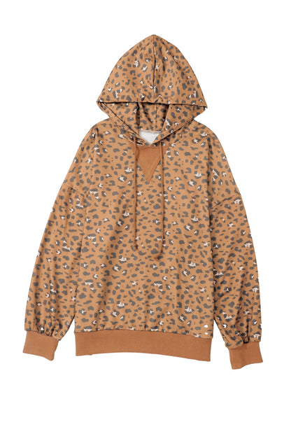 Leopard Long Sleeve Drawstring Cropped Hoodie