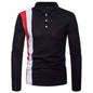 Stylish Tri-Color Stitching Lapel Men's Long Sleeve Shirt