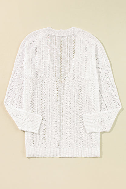 White Plus Size Eyelet Knit Open Front Cardigan