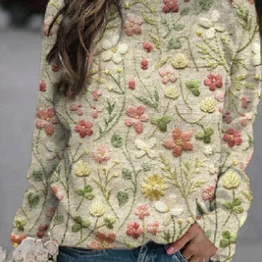 Printed Loose Round Neck Sweater For Women