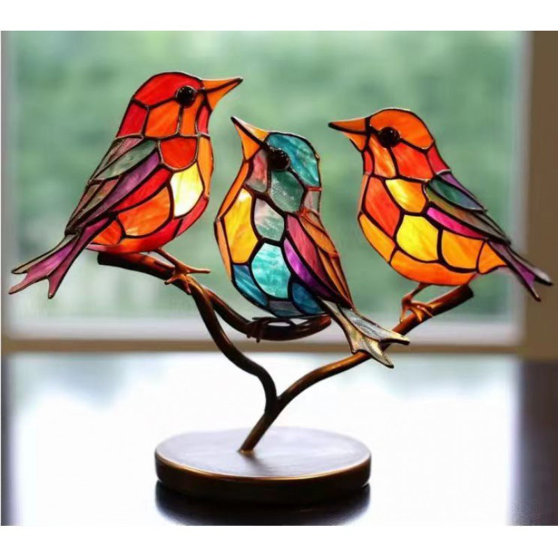 Stained Birds On Branch Desktop Ornaments For Bird Lover Home Decor Desk Decor For Bedroom Living Room And Office