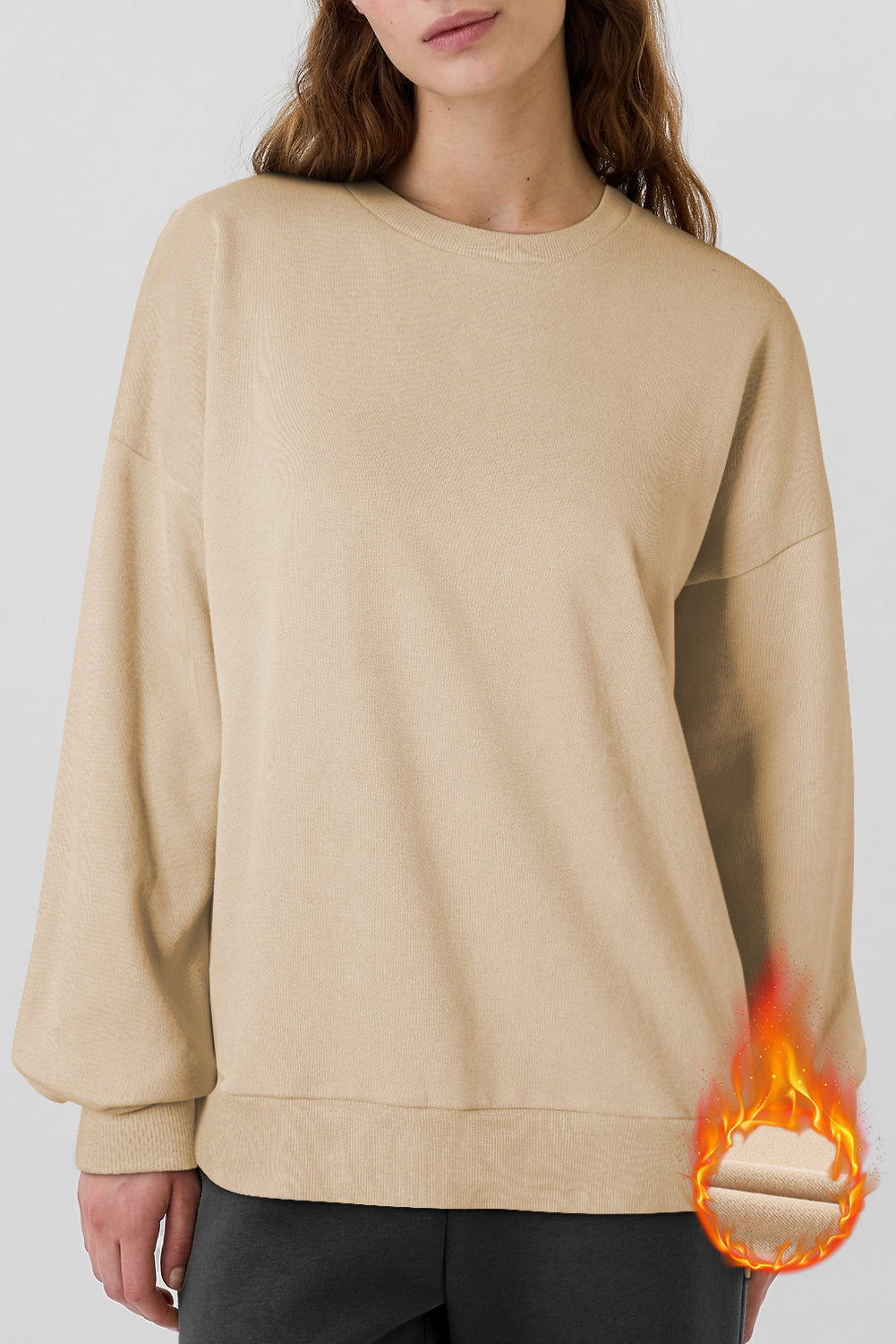 Apricot Solid Fleece Lined Drop Shoulder High Low Sweatshirt