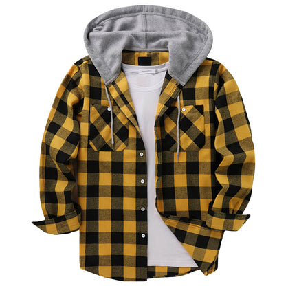 Stay Stylishly Comfortable: Men's Casual Hooded Plaid Shirt