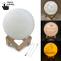 Customized Touch Switch 3-color 3D Print Moon Lamp USB Charging Energy-saving LED Night Light with Wooden Holder Base