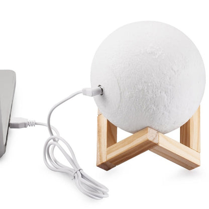 Customized Touch Switch 3-color 3D Print Moon Lamp USB Charging Energy-saving LED Night Light with Wooden Holder Base