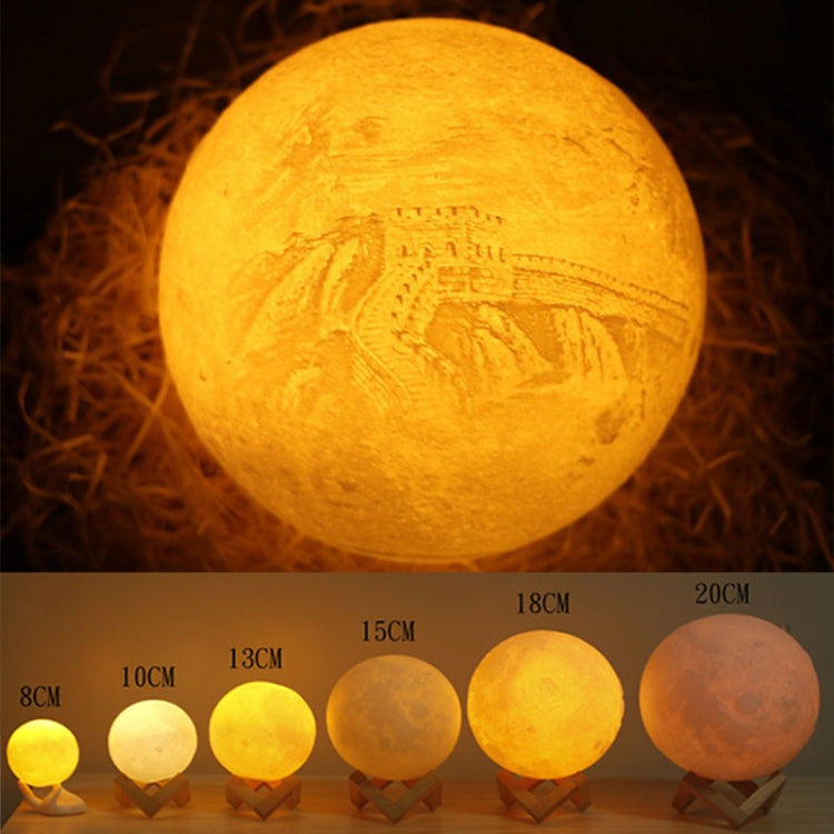 Customized Touch Switch 3-color 3D Print Moon Lamp USB Charging Energy-saving LED Night Light with Wooden Holder Base