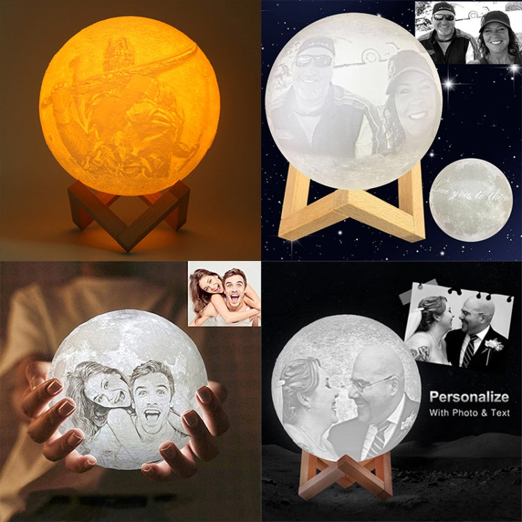 Customized Touch Switch 3-color 3D Print Moon Lamp USB Charging Energy-saving LED Night Light with Wooden Holder Base