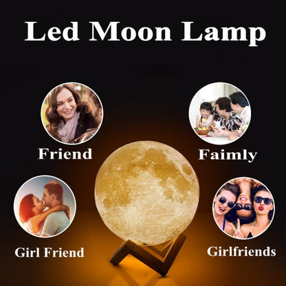 Customized Touch Switch 3-color 3D Print Moon Lamp USB Charging Energy-saving LED Night Light with Wooden Holder Base