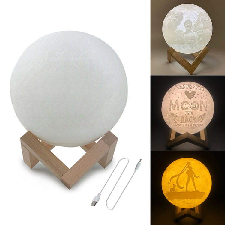 Customized Patted 3-color 3D Print Moon Lamp USB Charging Energy-saving LED Night Light with Wooden Holder Base