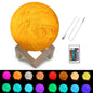 Customized 16-colors 3D Print Moon Lamp USB Charging Energy-saving LED Night Light with Remote Control & Wooden Holder Base