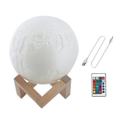 Customized 16-colors 3D Print Moon Lamp USB Charging Energy-saving LED Night Light with Remote Control & Wooden Holder Base