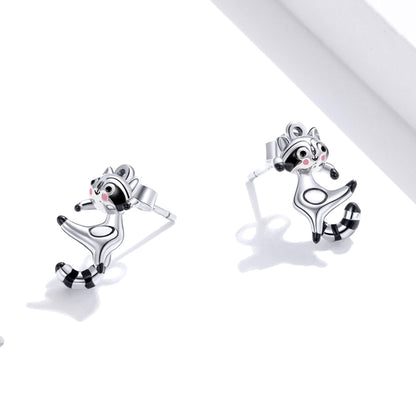 S925 Sterling Silver Raccoon Women Earrings, Raccoon