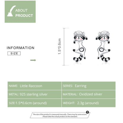 S925 Sterling Silver Raccoon Women Earrings, Raccoon