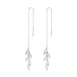 S925 Sterling Silver Simple Style Long Leaves Women Earrings, Long Leaves