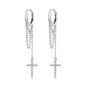 S925 Sterling Silver Long Tassel Shining Cross Women Earrings, Long Tassel Shining Cross