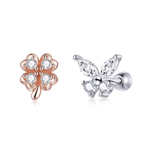 S925 Sterling Silver Clover Butterfly Women Earrings, Clover Butterfly