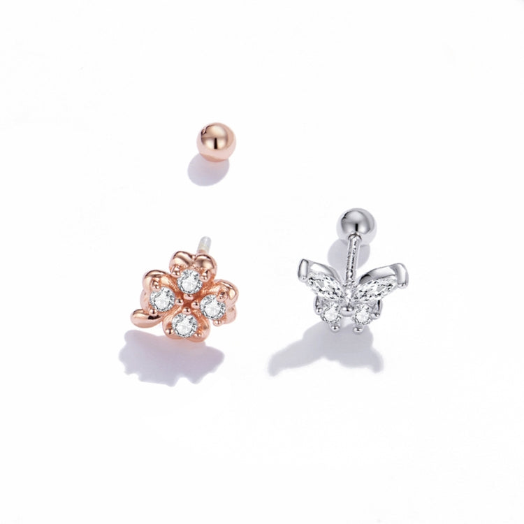 S925 Sterling Silver Clover Butterfly Women Earrings, Clover Butterfly