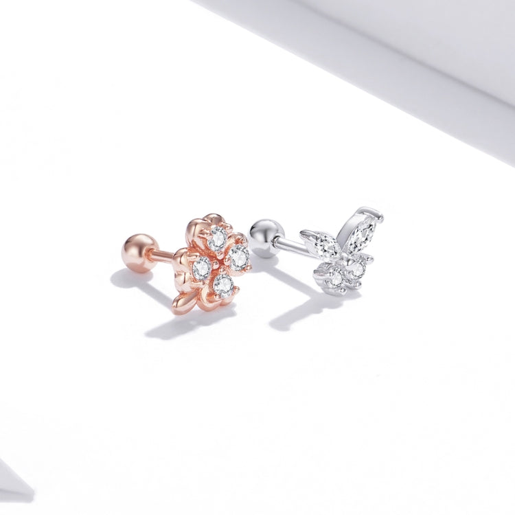 S925 Sterling Silver Clover Butterfly Women Earrings, Clover Butterfly