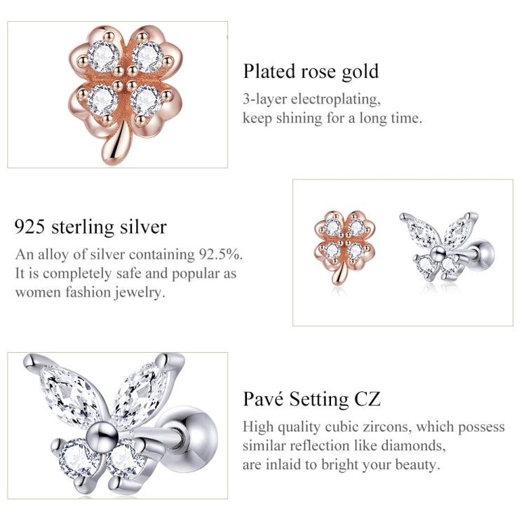 S925 Sterling Silver Clover Butterfly Women Earrings, Clover Butterfly