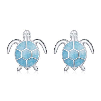 S925 Sterling Silver Blue Turtle Women Earrings, Turtle