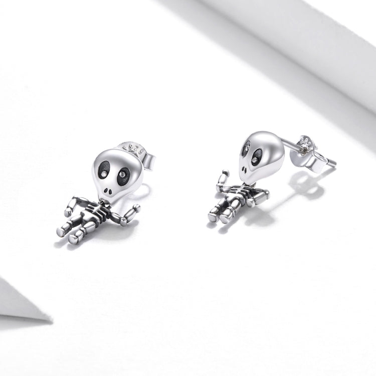 S925 Sterling Silver Cool Skeleton Man Ear Studs Women Earrings, Skeleton Man