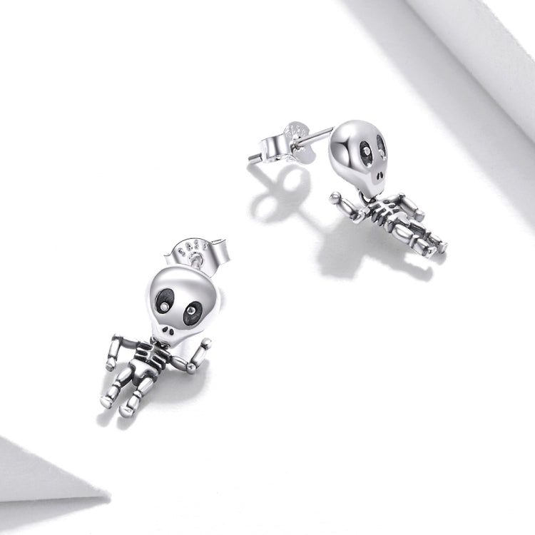 S925 Sterling Silver Cool Skeleton Man Ear Studs Women Earrings, Skeleton Man