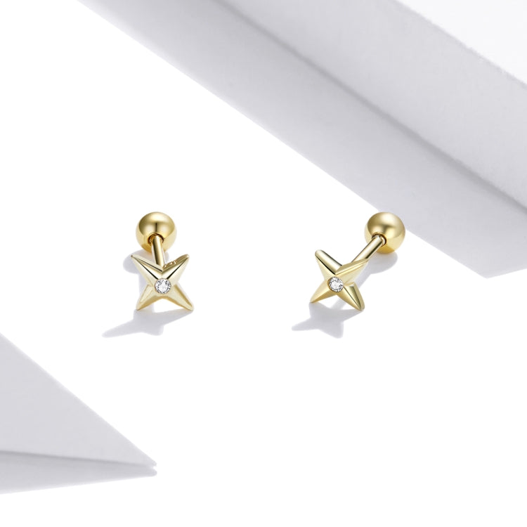 S925 Sterling Silver Golden Stars Ear Studs Women Earrings, Golden Stars