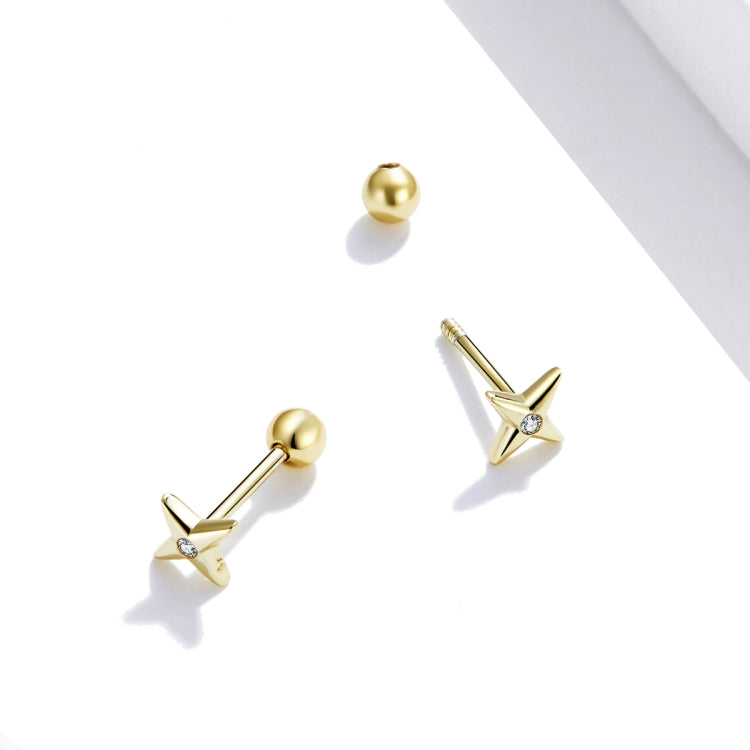 S925 Sterling Silver Golden Stars Ear Studs Women Earrings, Golden Stars