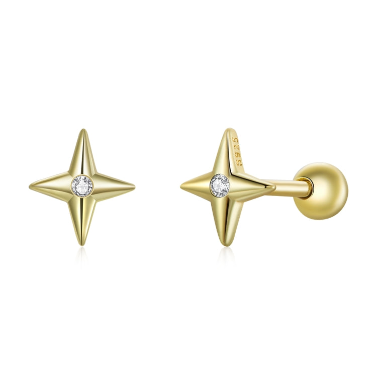 S925 Sterling Silver Golden Stars Ear Studs Women Earrings, Golden Stars